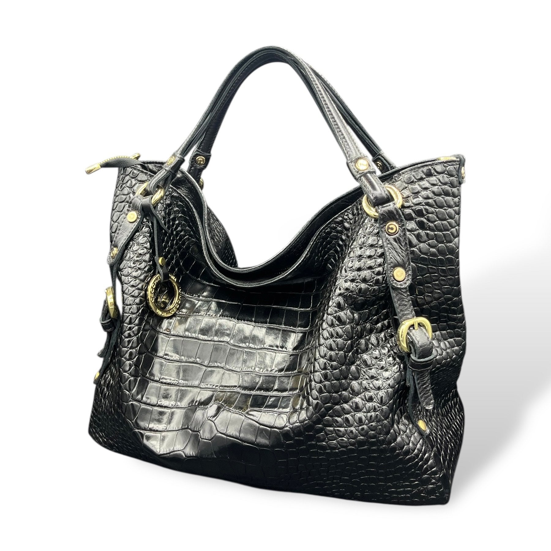 C140 - Women's crocodile embossed calf leather shoulder bag