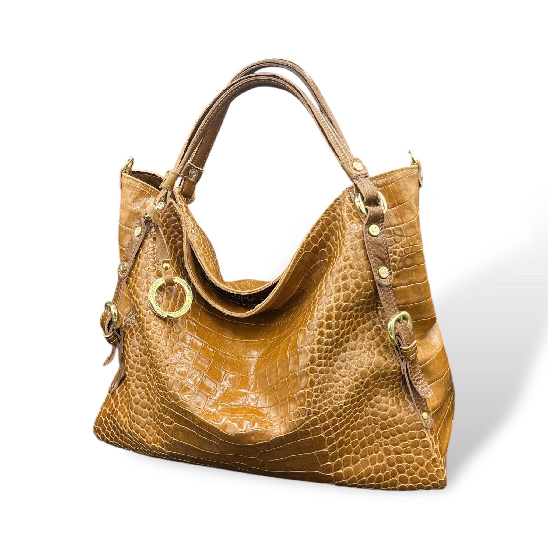 C140 - Women's crocodile embossed calf leather shoulder bag