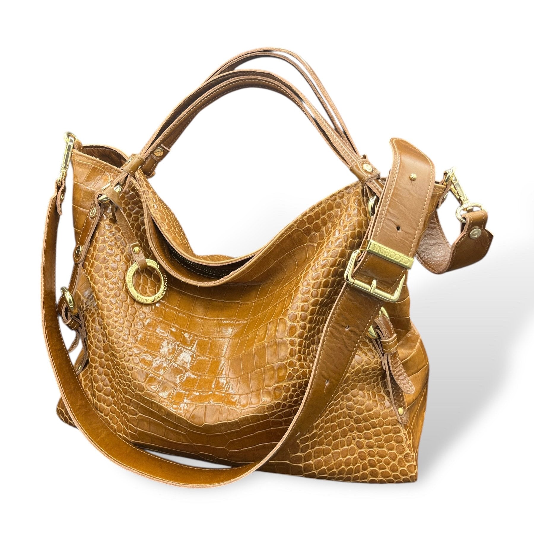 C140 - Women's crocodile embossed calf leather shoulder bag