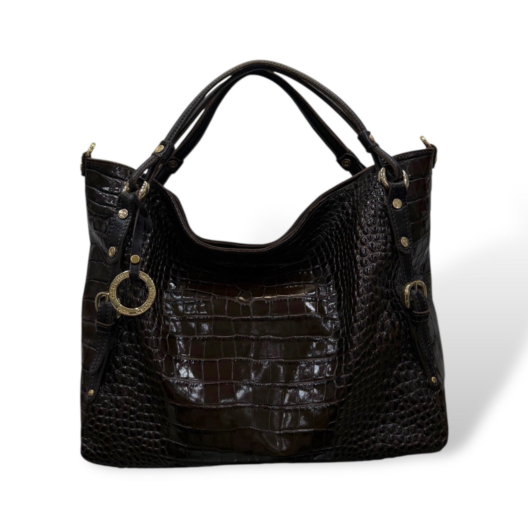 C140 - Women's crocodile embossed calf leather shoulder bag