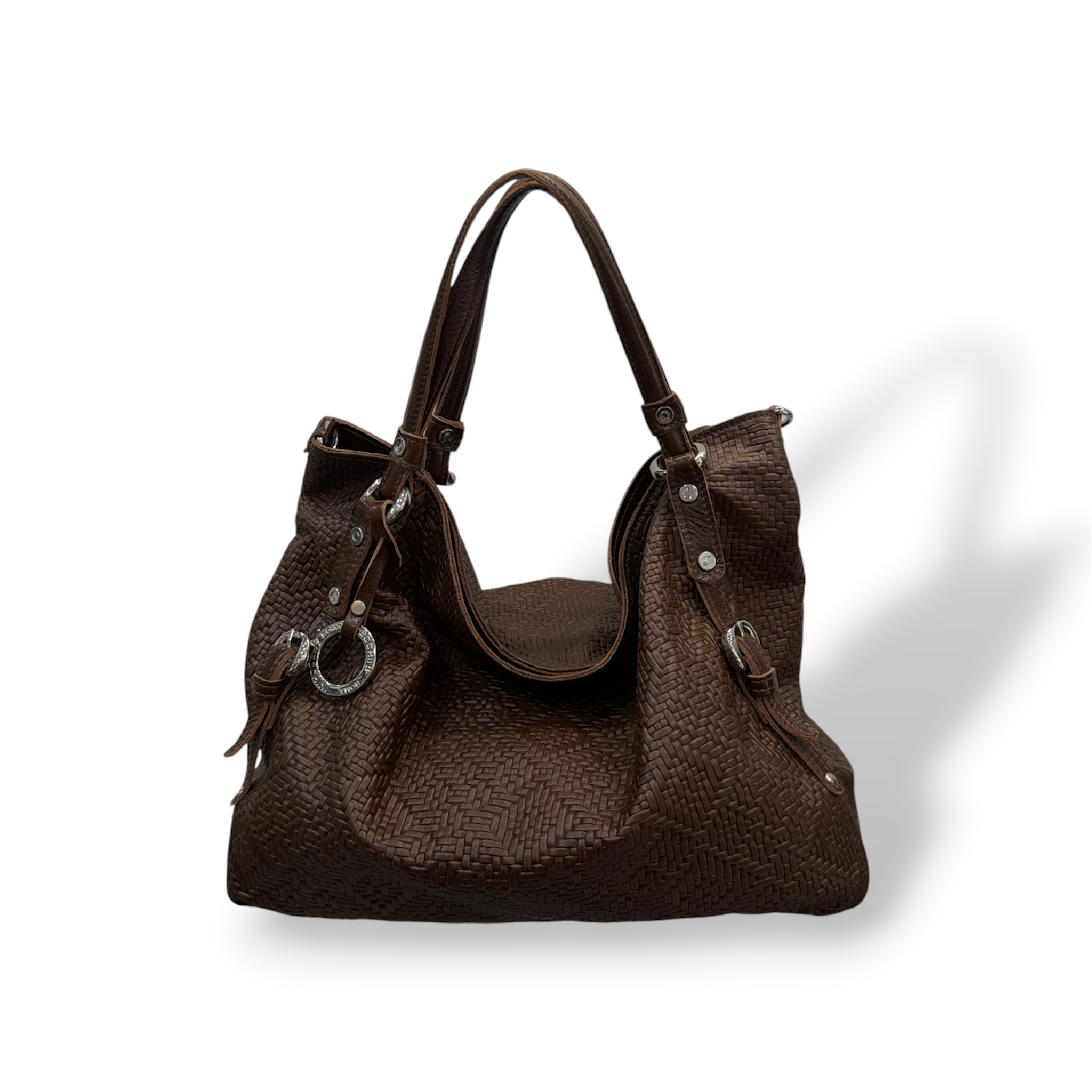 C140 - Borsa a spalla da donna in pelle di vitello stampa intrecciata