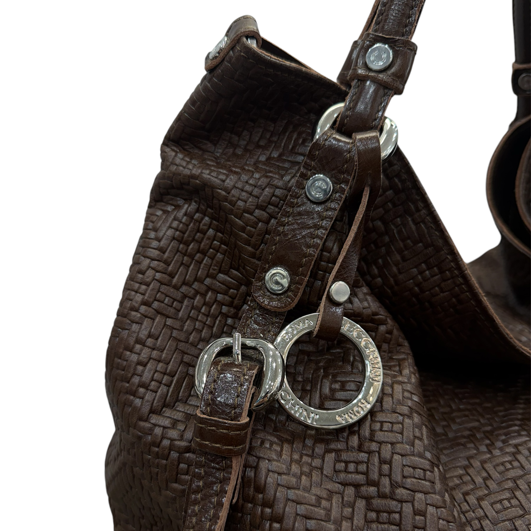 C140 - Borsa a spalla da donna in pelle di vitello stampa intrecciata