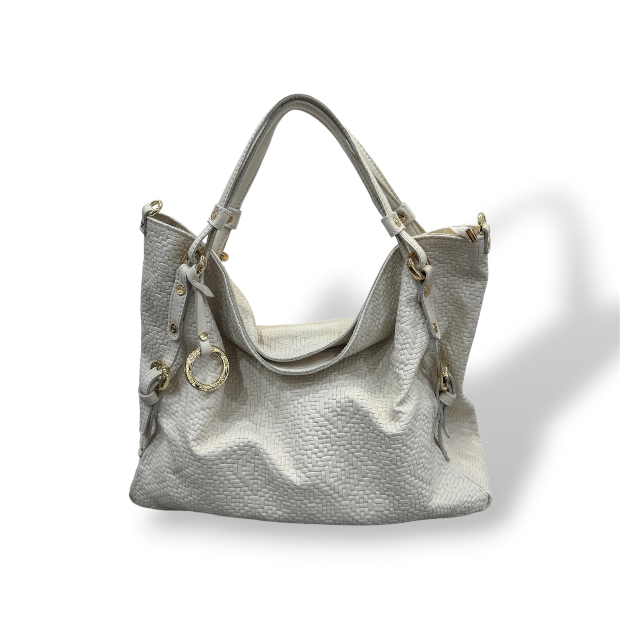C140 - Borsa a spalla da donna in pelle di vitello stampa intrecciata