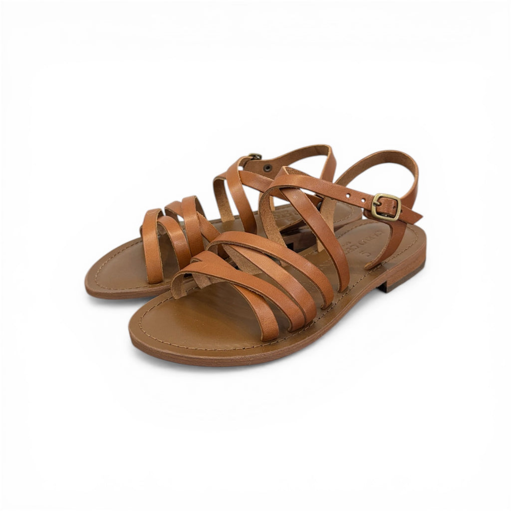 Women's leather cross strap flat sandals - CC539