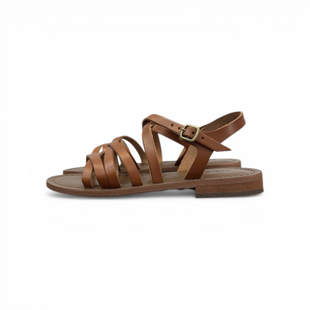 Women's leather cross strap flat sandals - CC539