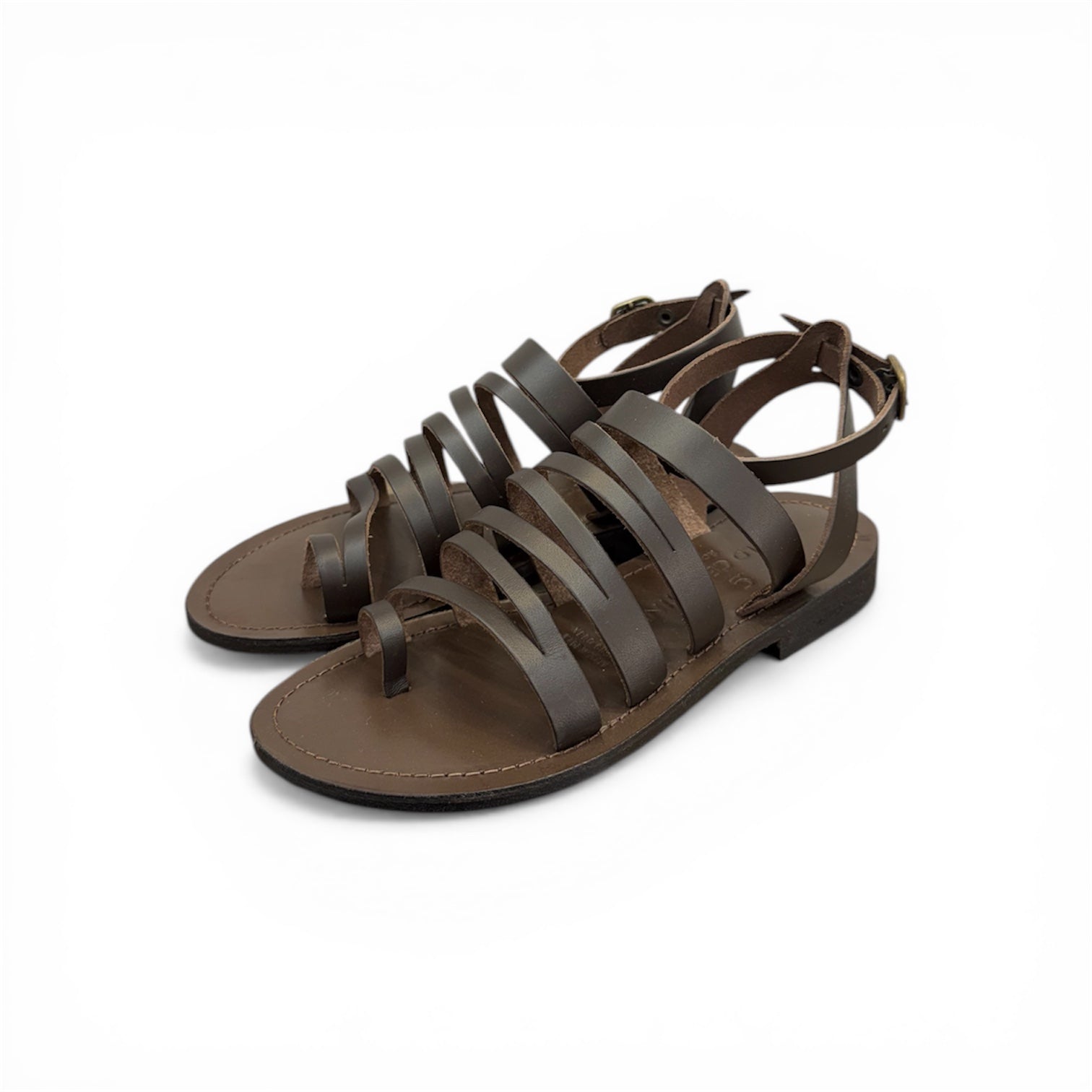 Women's leather cross strap flat sandals - CC802