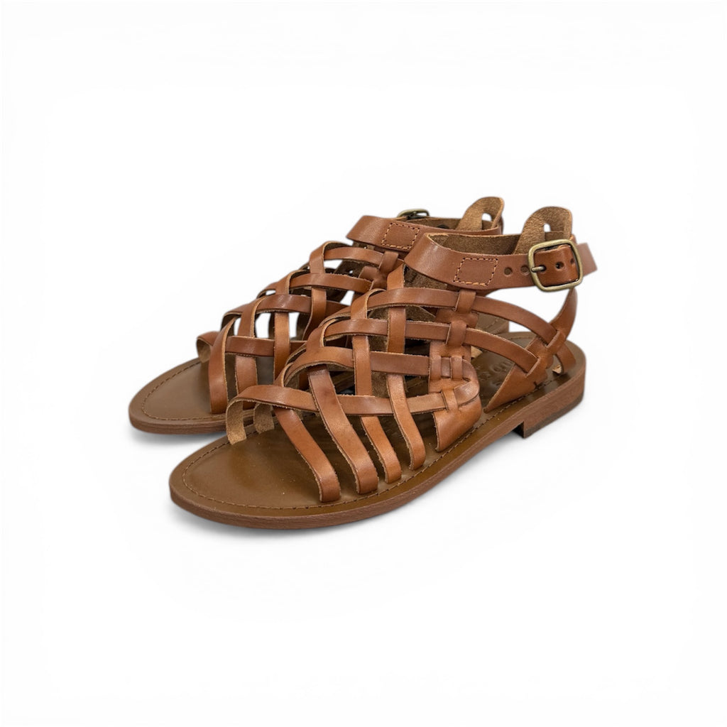Women's leather cross strap flat sandals - CC047