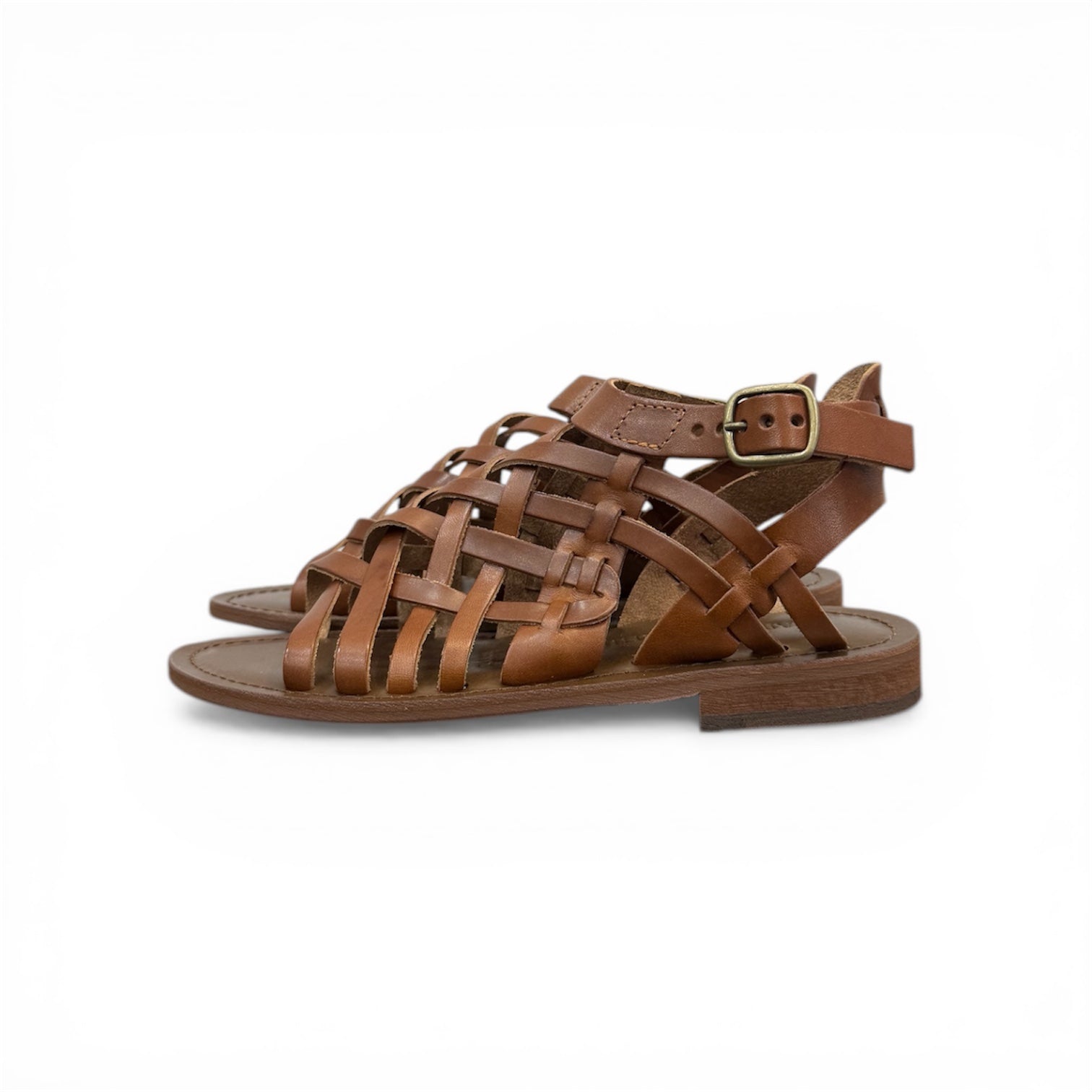 Women's leather cross strap flat sandals - CC047