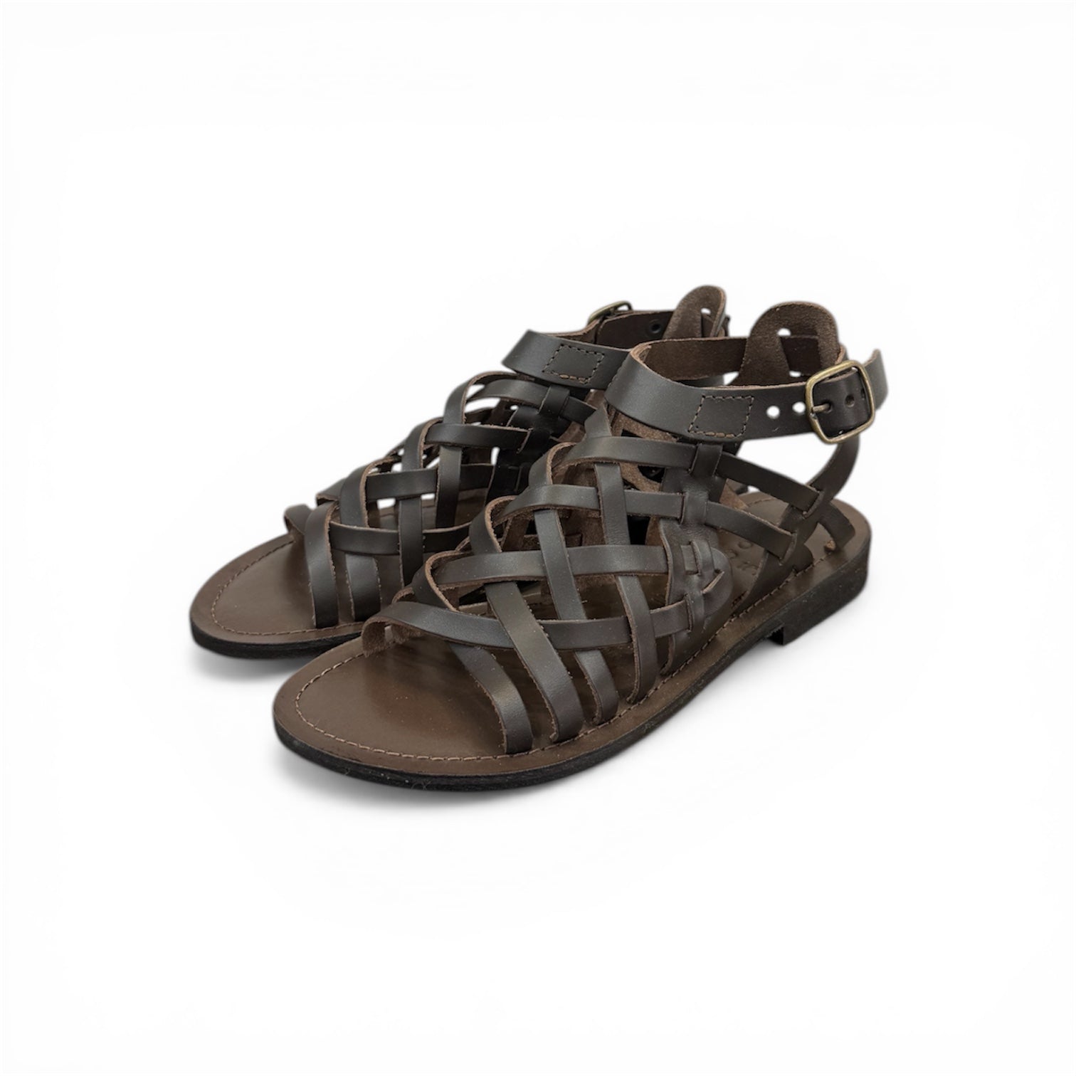 Women's leather cross strap flat sandals - CC047