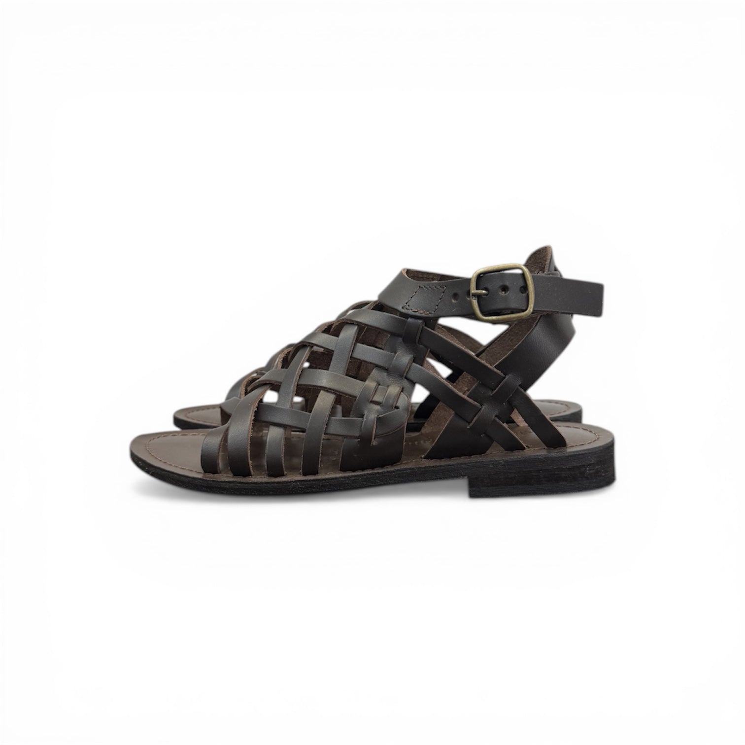 Women's leather cross strap flat sandals - CC047