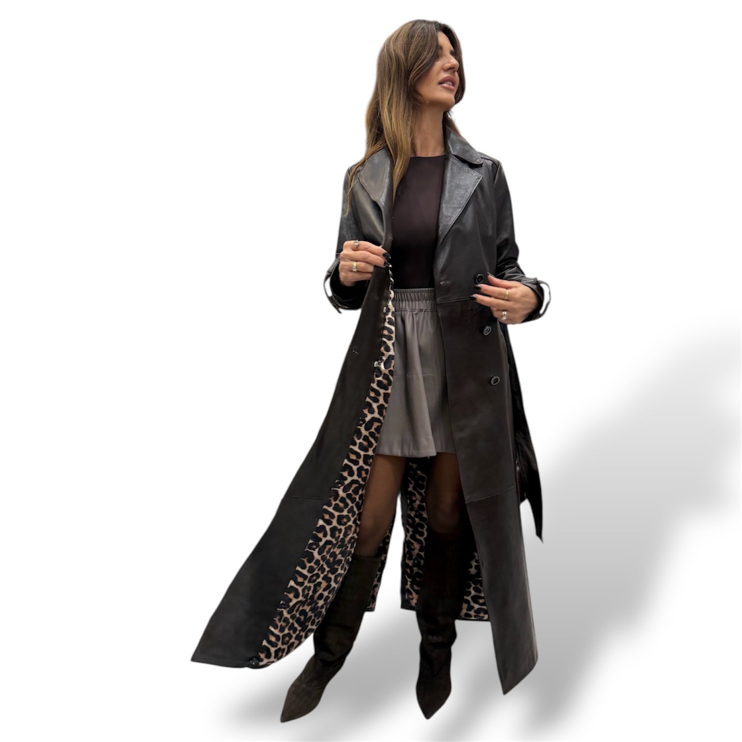 CLOE - Women's hand buffered calf leather trench coat