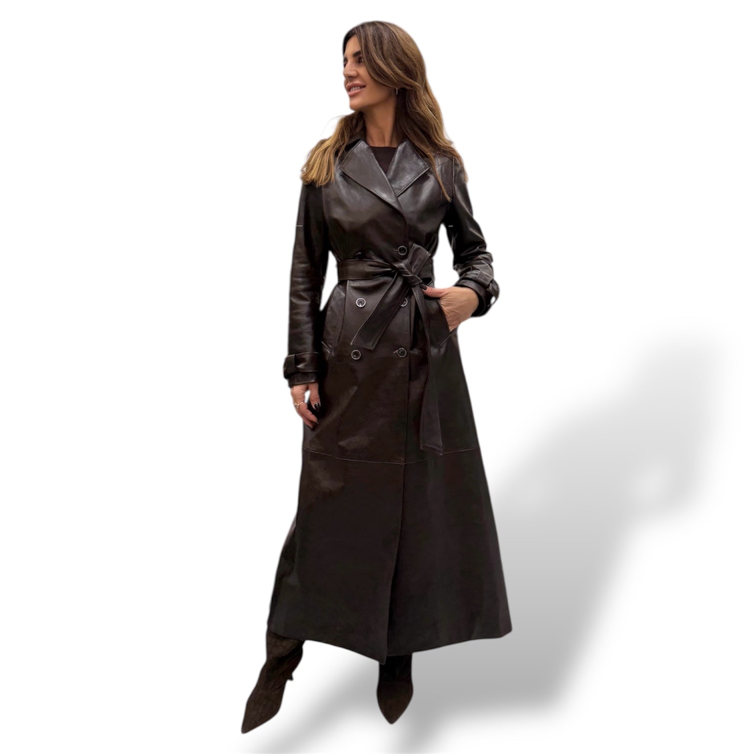 CLOE - Women's hand buffered calf leather trench coat