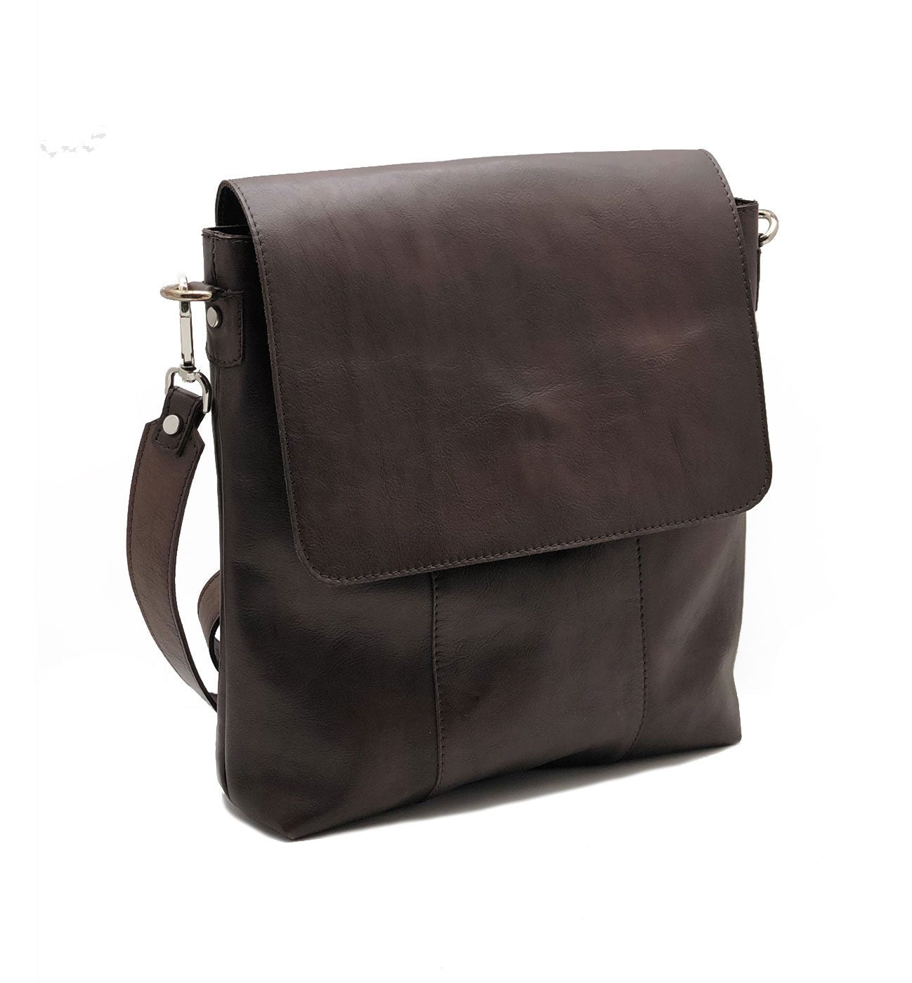 Men's dark brown buffered crust calf leather flap crossbody bag - BDF