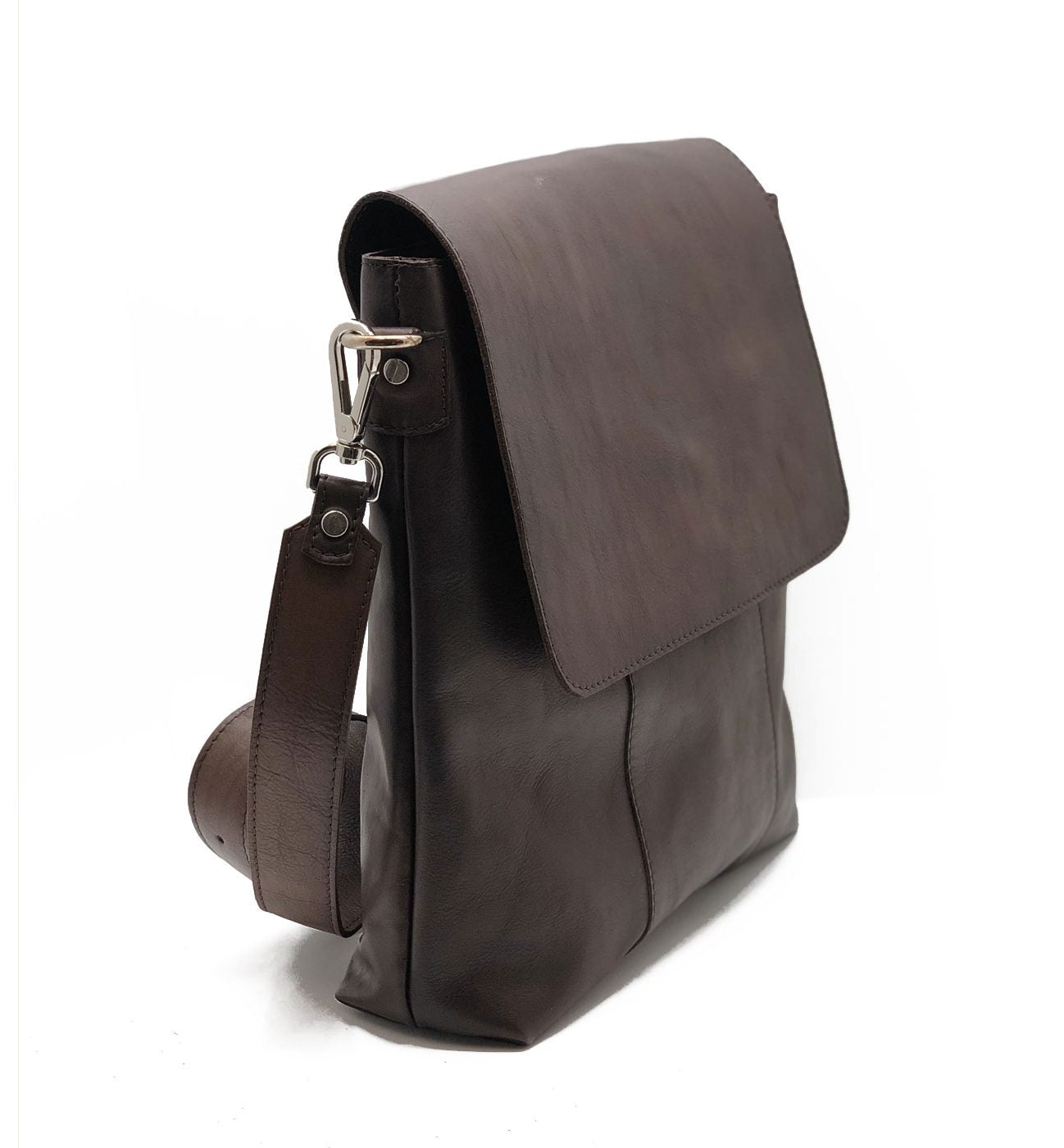 Men's dark brown buffered crust calf leather flap crossbody bag - BDF
