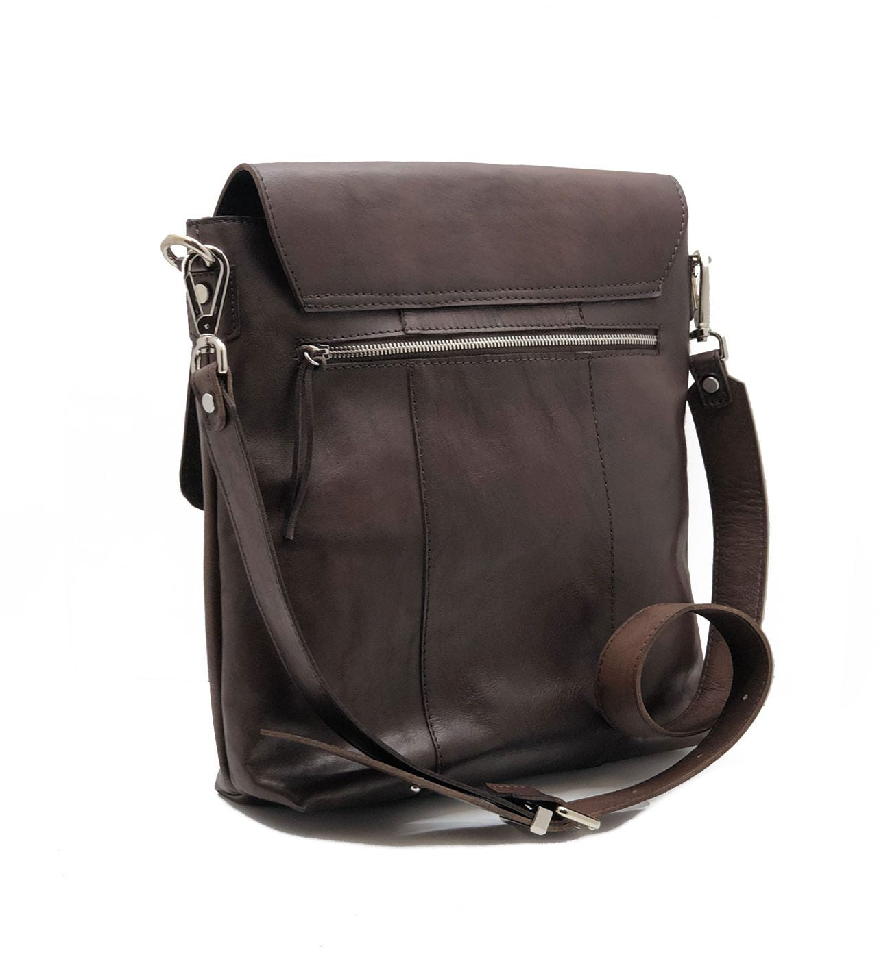 Men's dark brown buffered crust calf leather flap crossbody bag - BDF