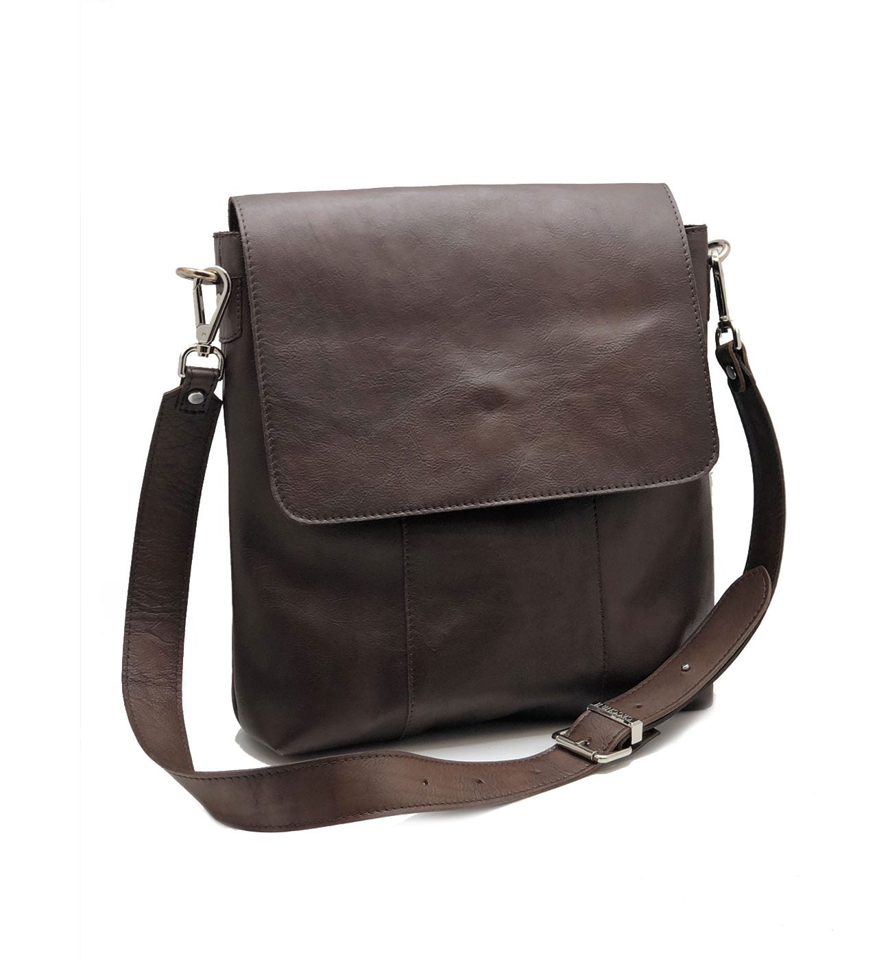 Men's dark brown buffered crust calf leather flap crossbody bag - BDF