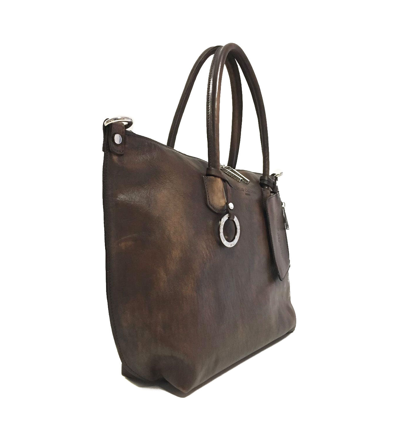 Women's brown crust calf leather shoulder bag - NEVERFULL