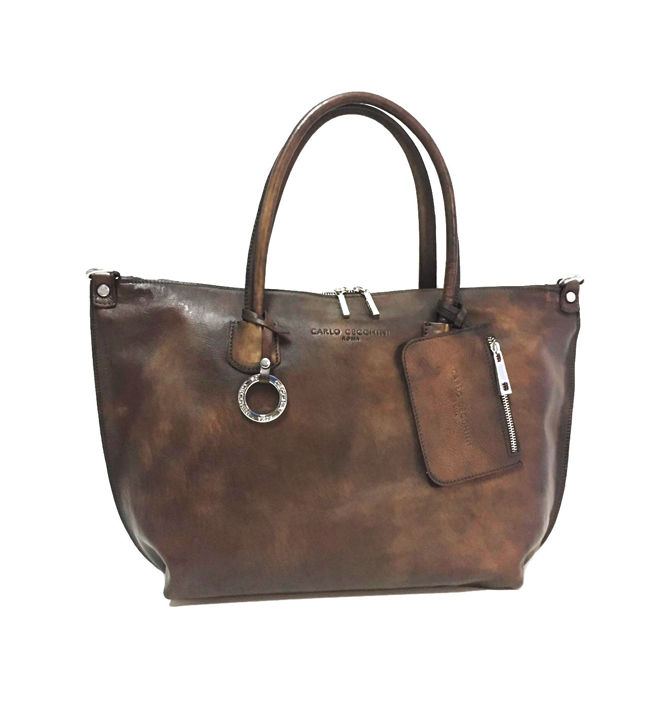 Women's brown crust calf leather shoulder bag - NEVERFULL