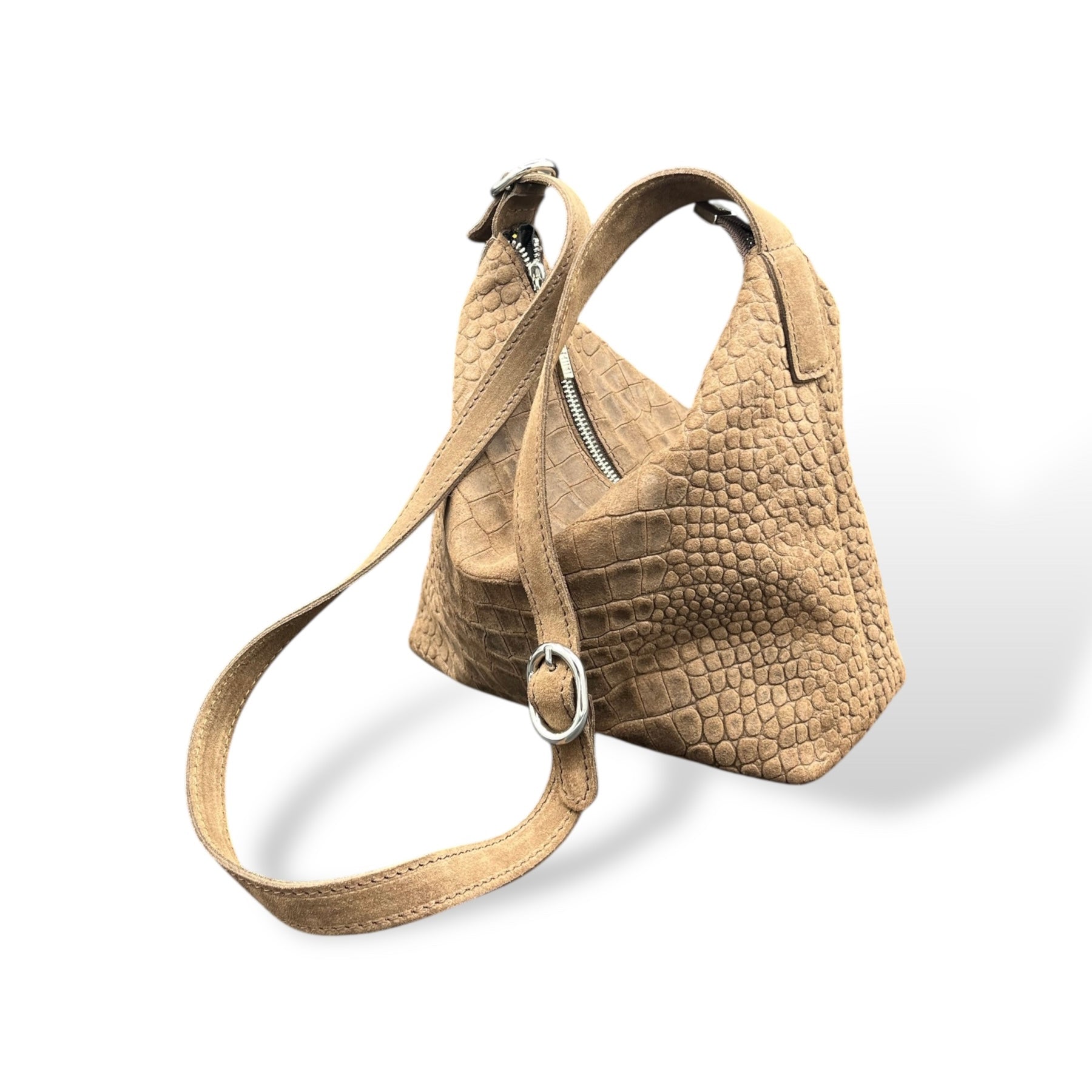 GIULIETTA big - Women's crocodile embossed suede calf leather handbag