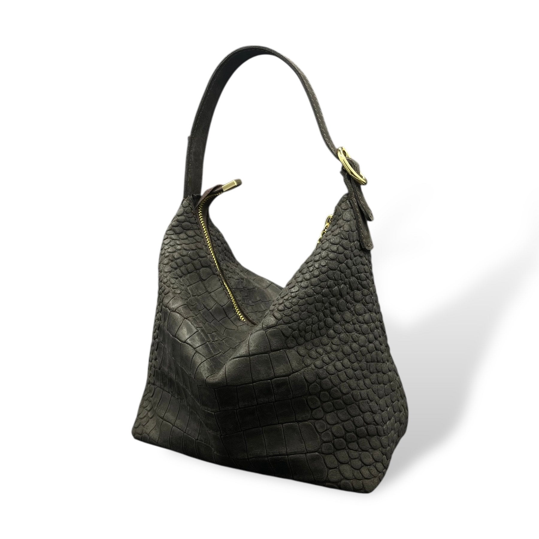 GIULIETTA big - Women's crocodile embossed suede calf leather handbag