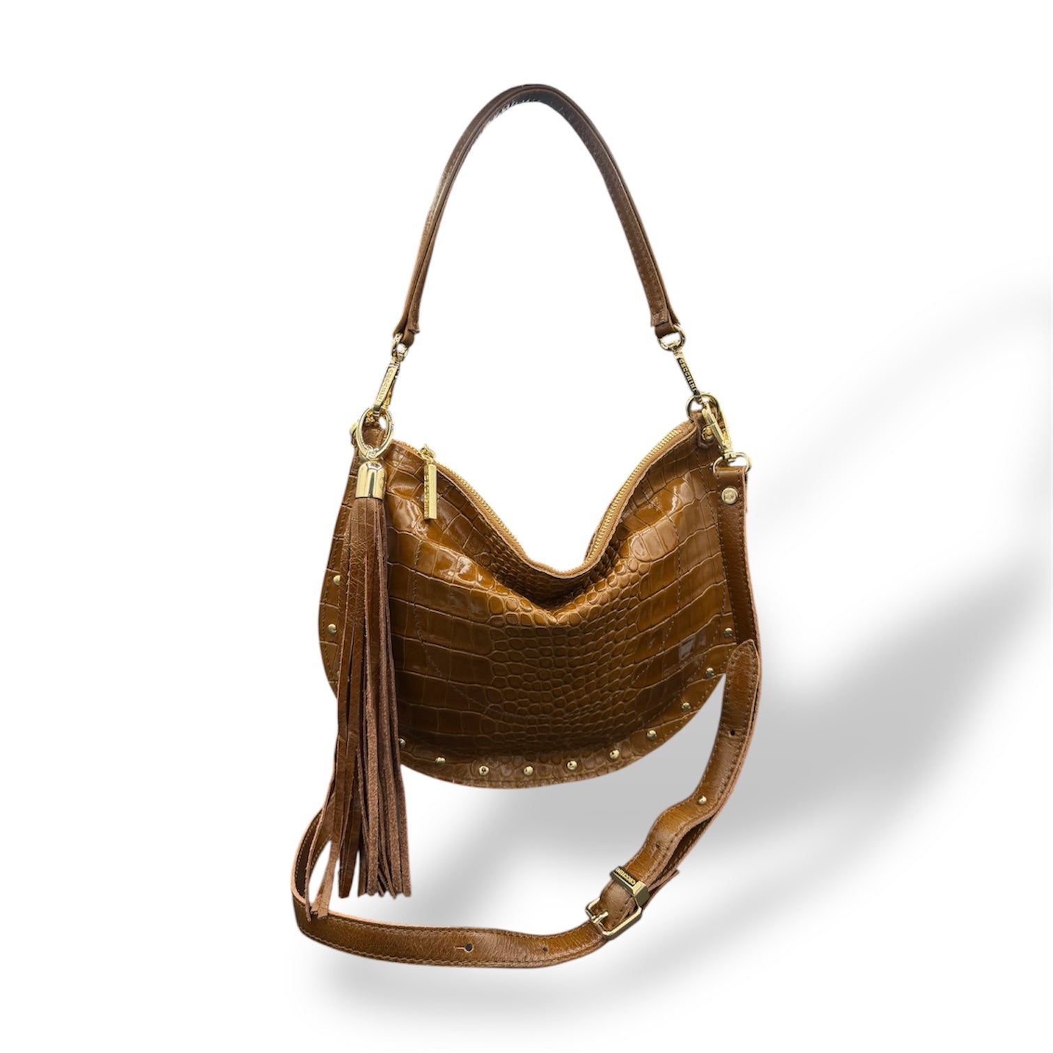 ISABEL - Women's crocodile embossed calf leather shoulder bag