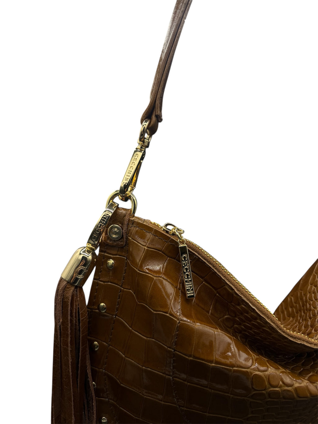 ISABEL - Women's crocodile embossed calf leather shoulder bag