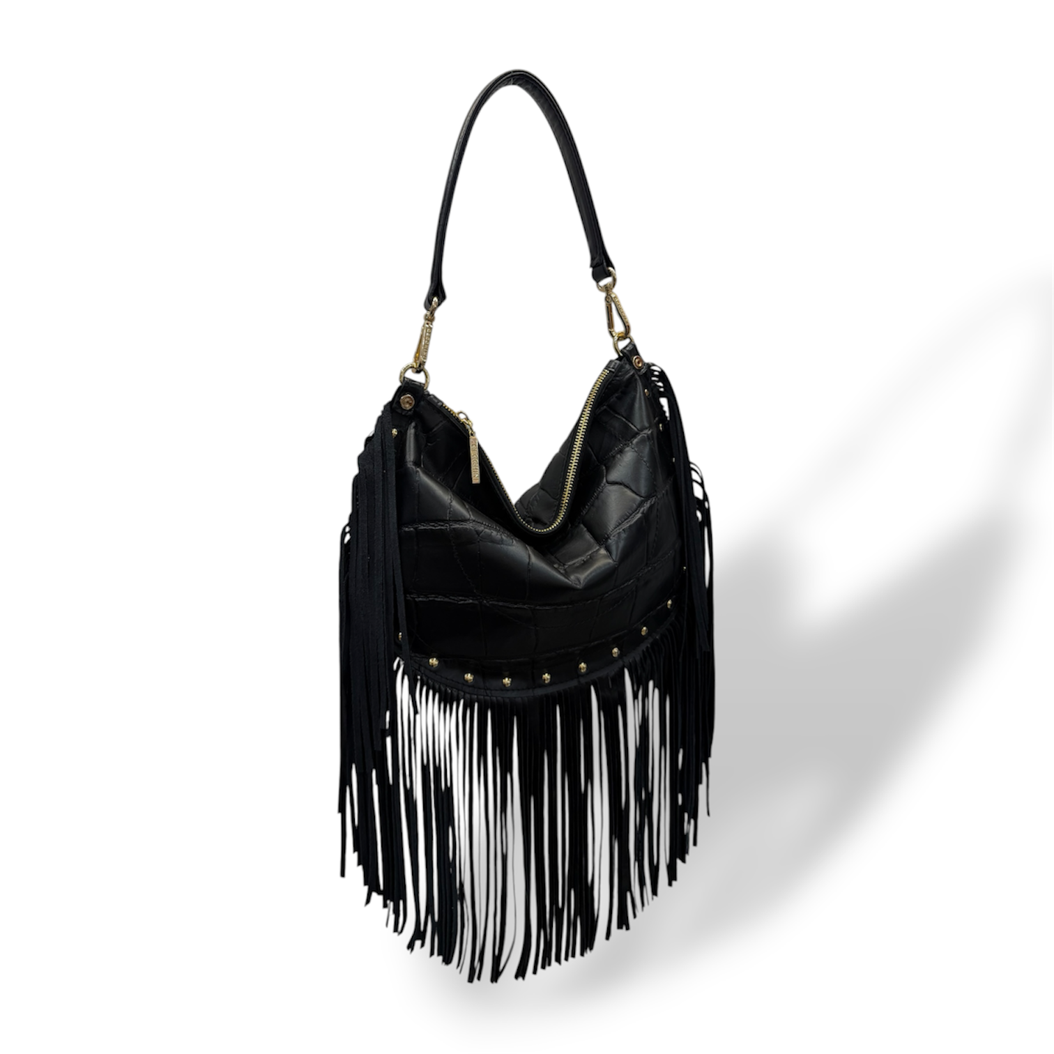 ISABEL fringes - Women's crocodile calf leather shoulder bag