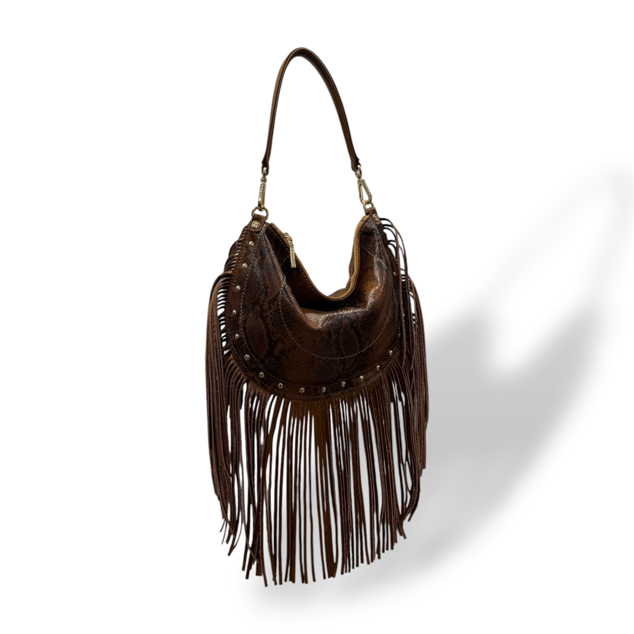 ISABEL fringes - Women's python embossed calf leather shoulder bag
