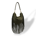 ISABEL fringes - Women's crocodile suede calf leather shoulder bag