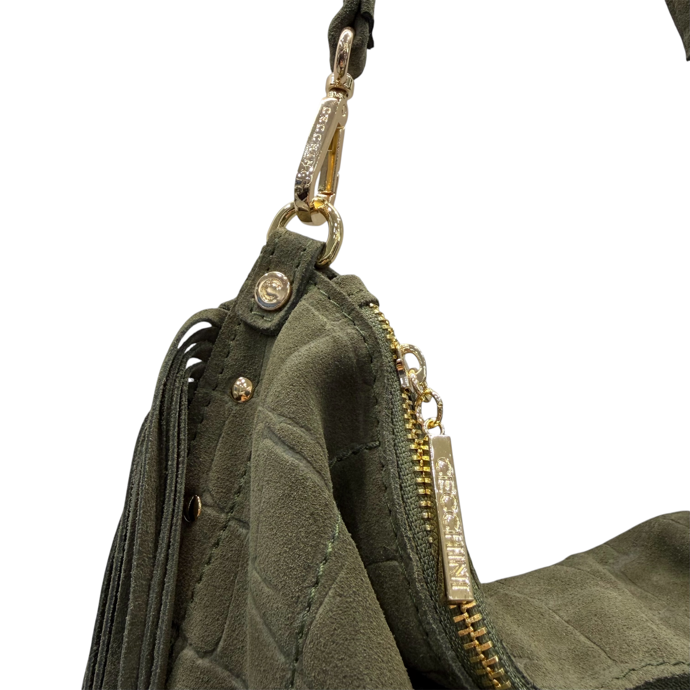 ISABEL fringes - Women's crocodile suede calf leather shoulder bag
