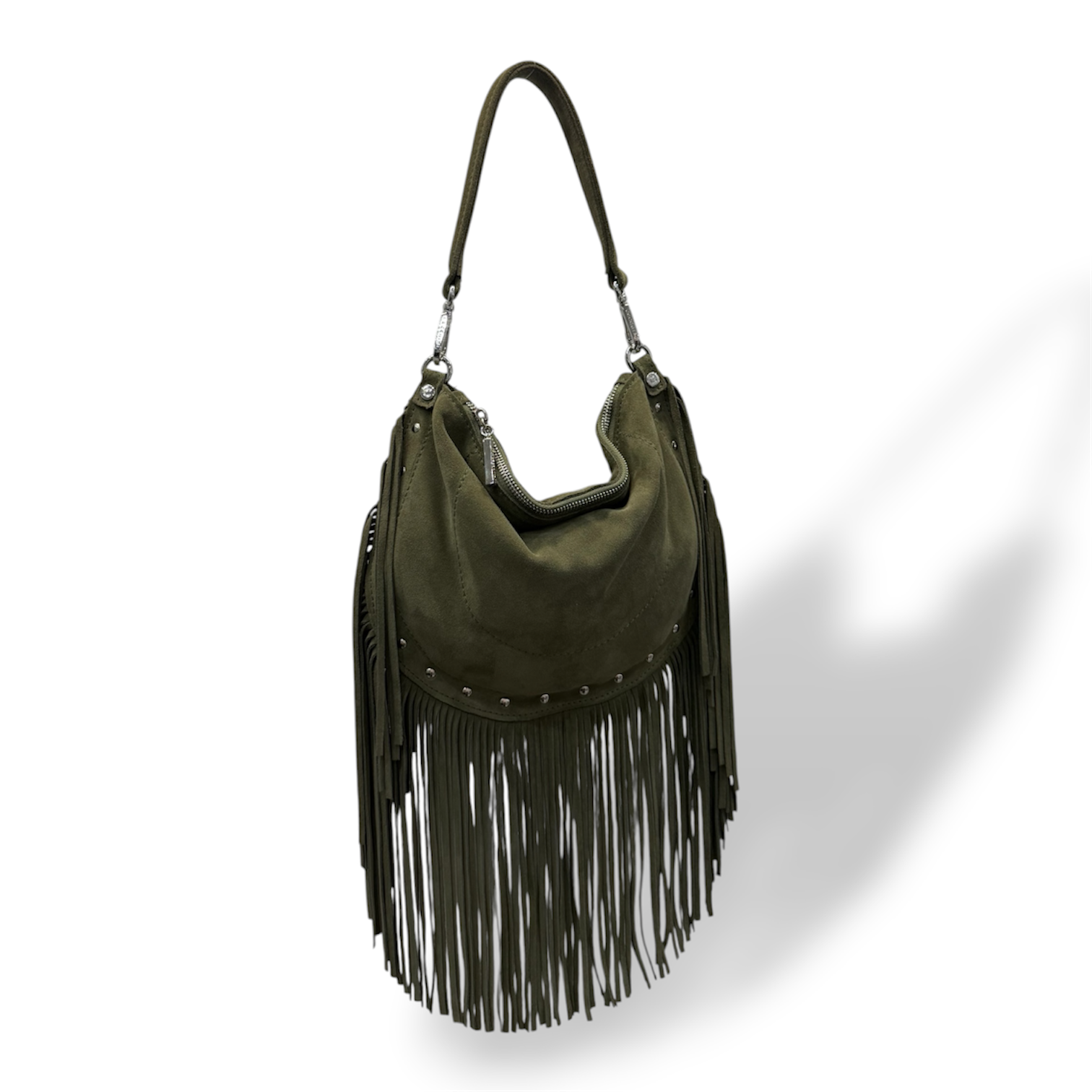 ISABEL fringes - Women's suede calf leather shoulder bag