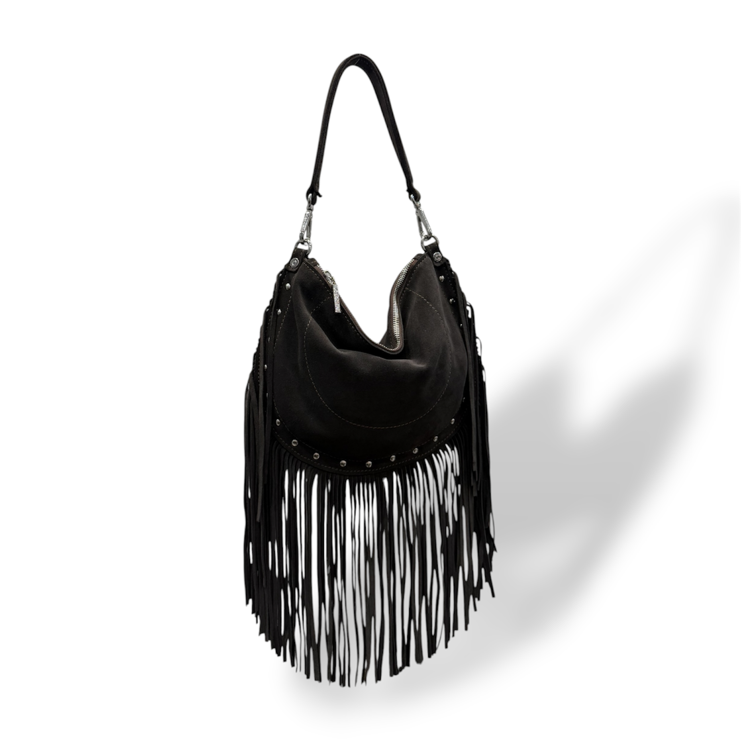 ISABEL fringes - Women's suede calf leather shoulder bag