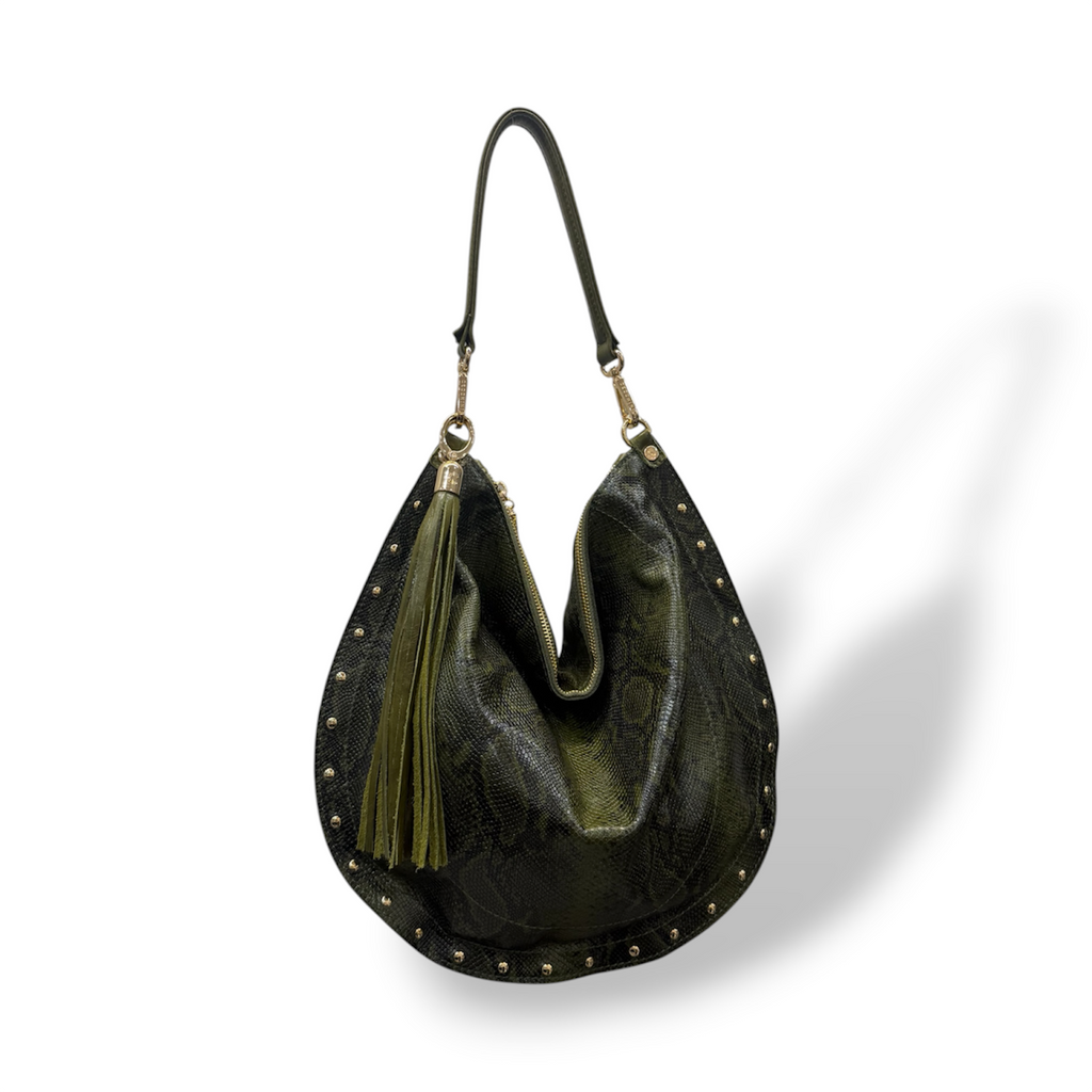ISABEL grande - Borsa a spalla da donna in pelle di vitello stampa pitone