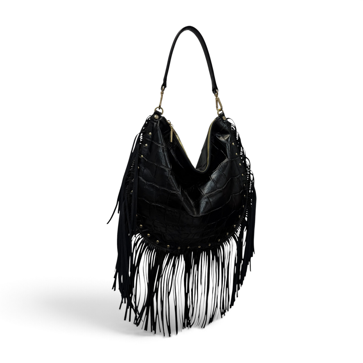ISABEL big fringes - Women's crocodile calf leather shoulder bag