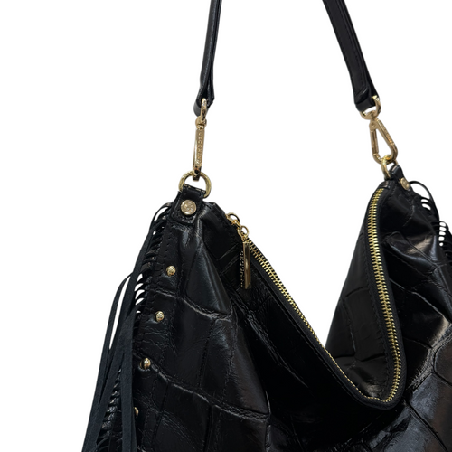 ISABEL big fringes - Women's crocodile calf leather shoulder bag