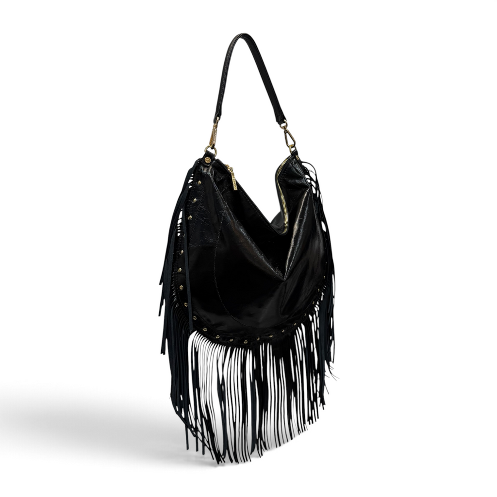 ISABEL big fringes - Women's calf leather shoulder bag