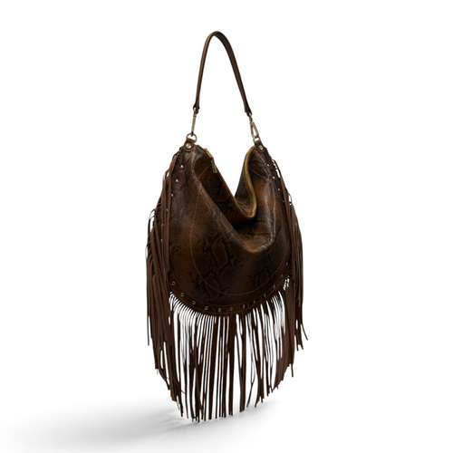 ISABEL big fringes - Women's python embossed calf leather shoulder bag