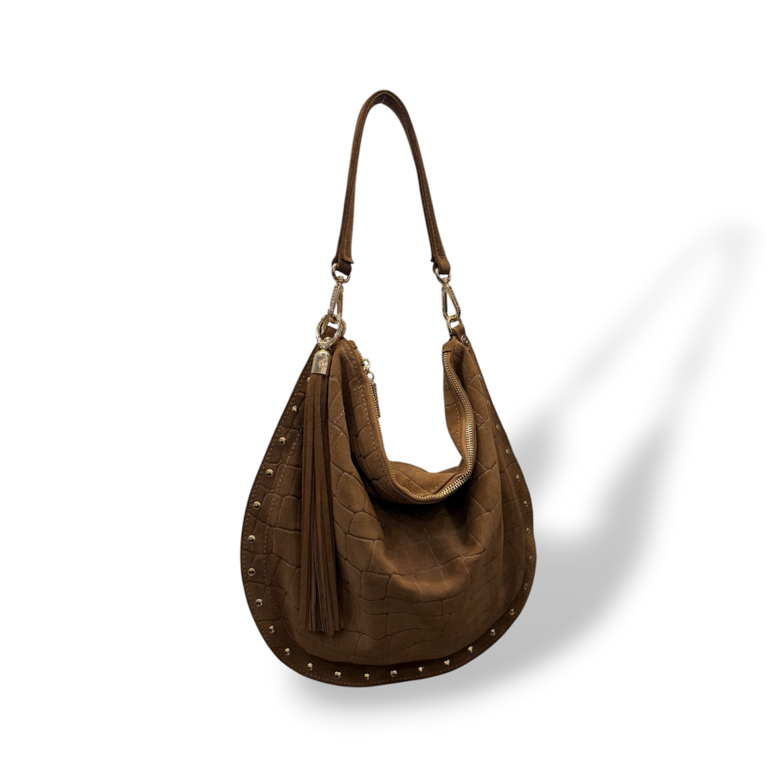 ISABEL big - Women's crocodile suede calf leather shoulder bag