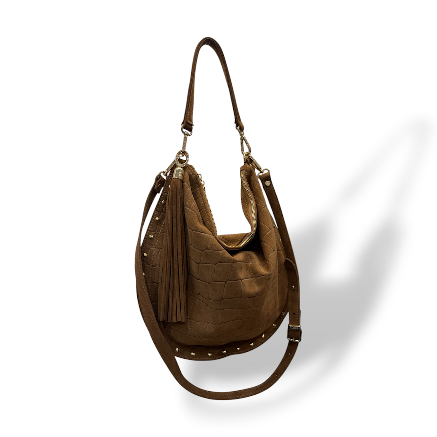 ISABEL big - Women's crocodile suede calf leather shoulder bag