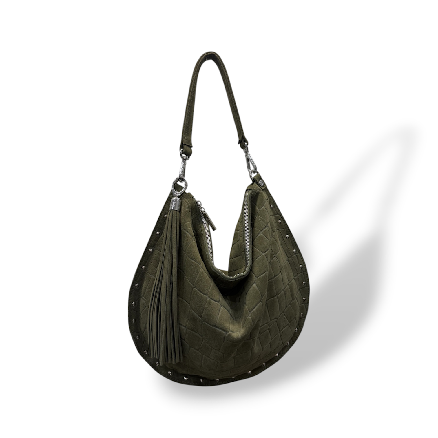 ISABEL big - Women's crocodile suede calf leather shoulder bag