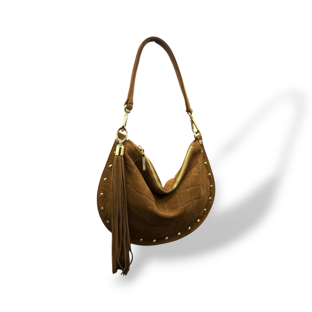ISABEL - Women's crocodile suede calf leather shoulder bag