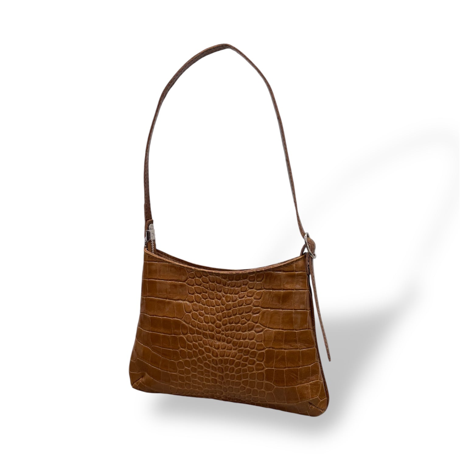 JASMINE tall - Women's crocodile embossed calf leather shoulder bag