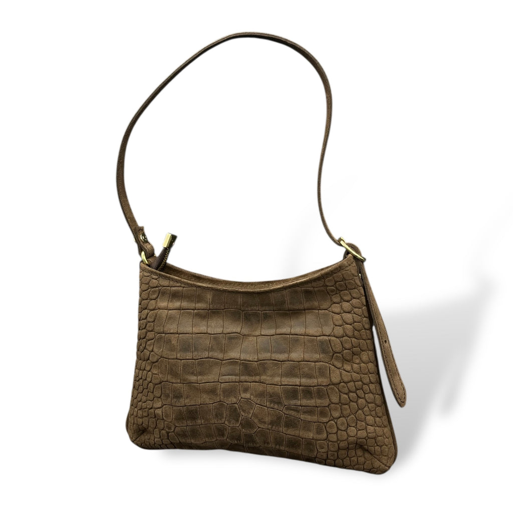 JASMINE tall - Women's crocodile embossed suede calf leather shoulder bag