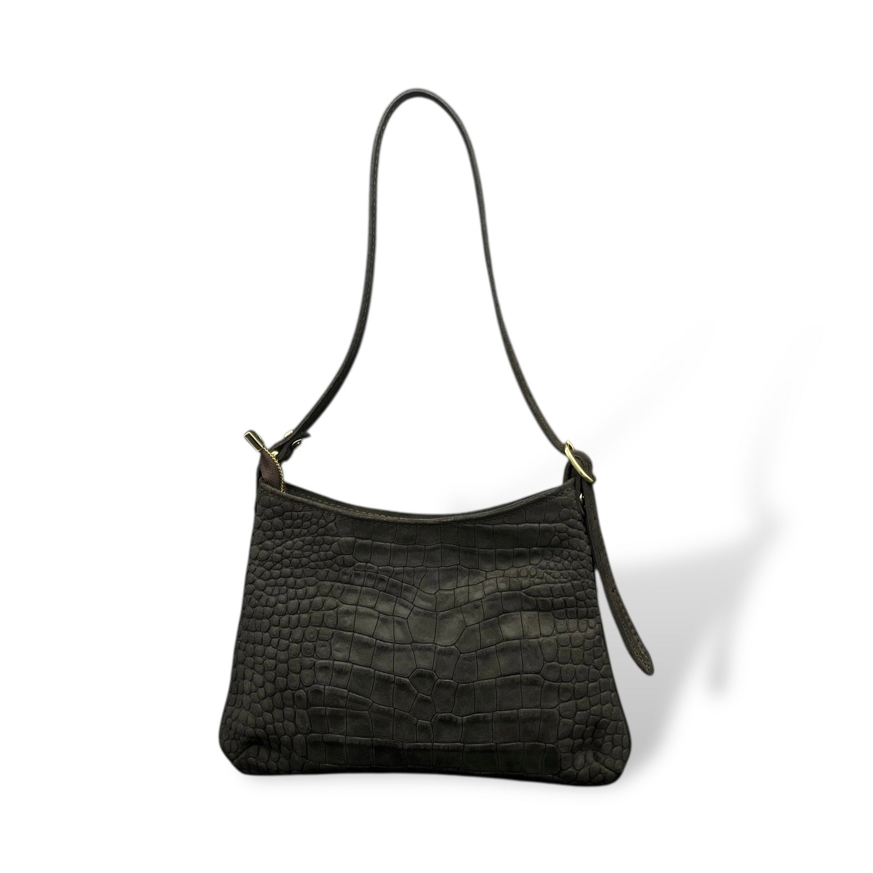JASMINE tall - Women's crocodile embossed suede calf leather shoulder bag