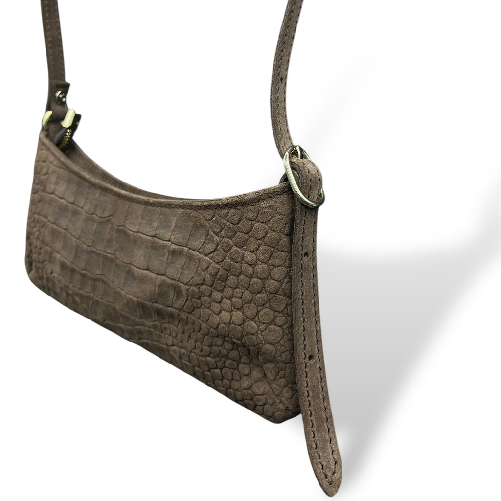 JASMINE - Women's crocodile embossed suede calf leather shoulder bag