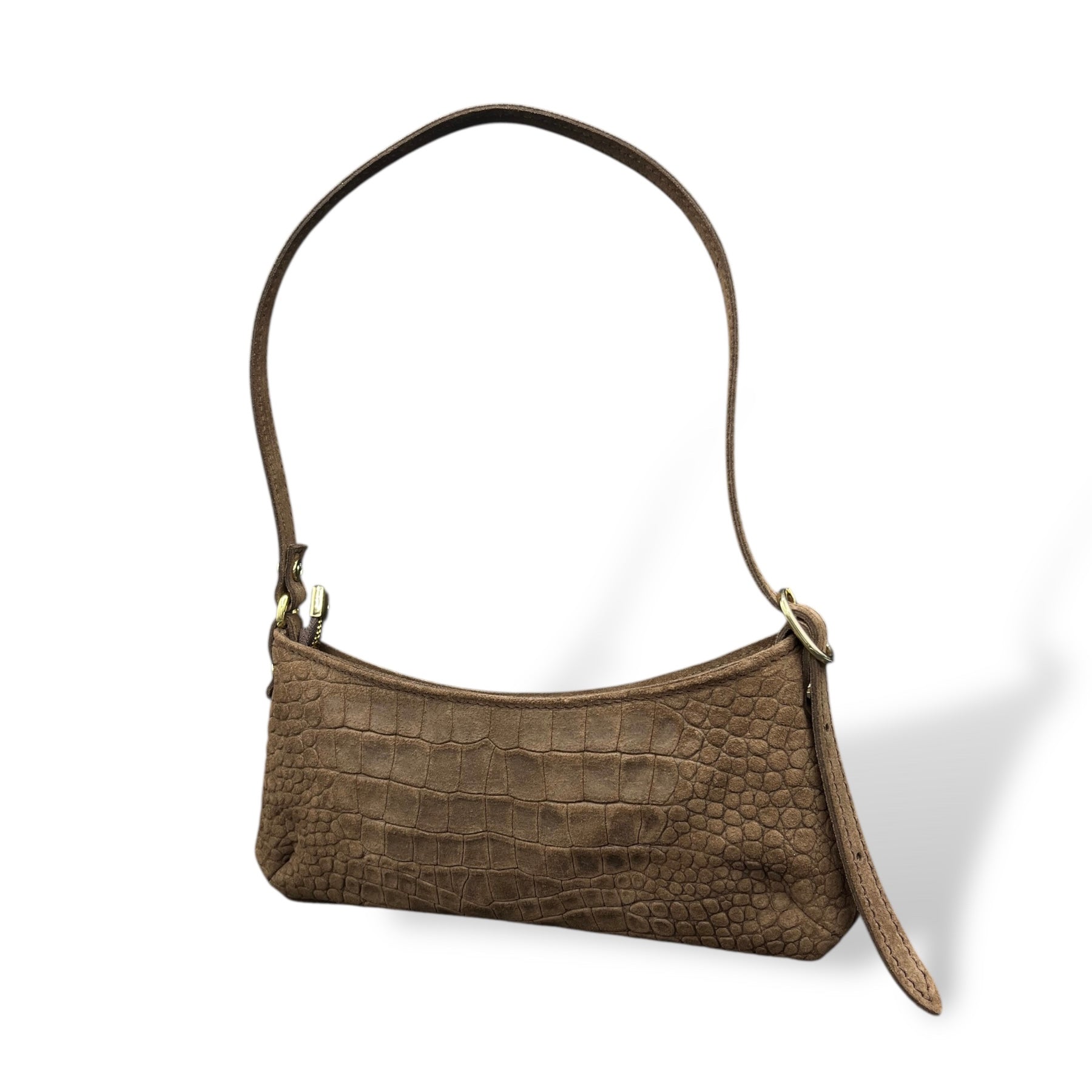 JASMINE - Women's crocodile embossed suede calf leather shoulder bag