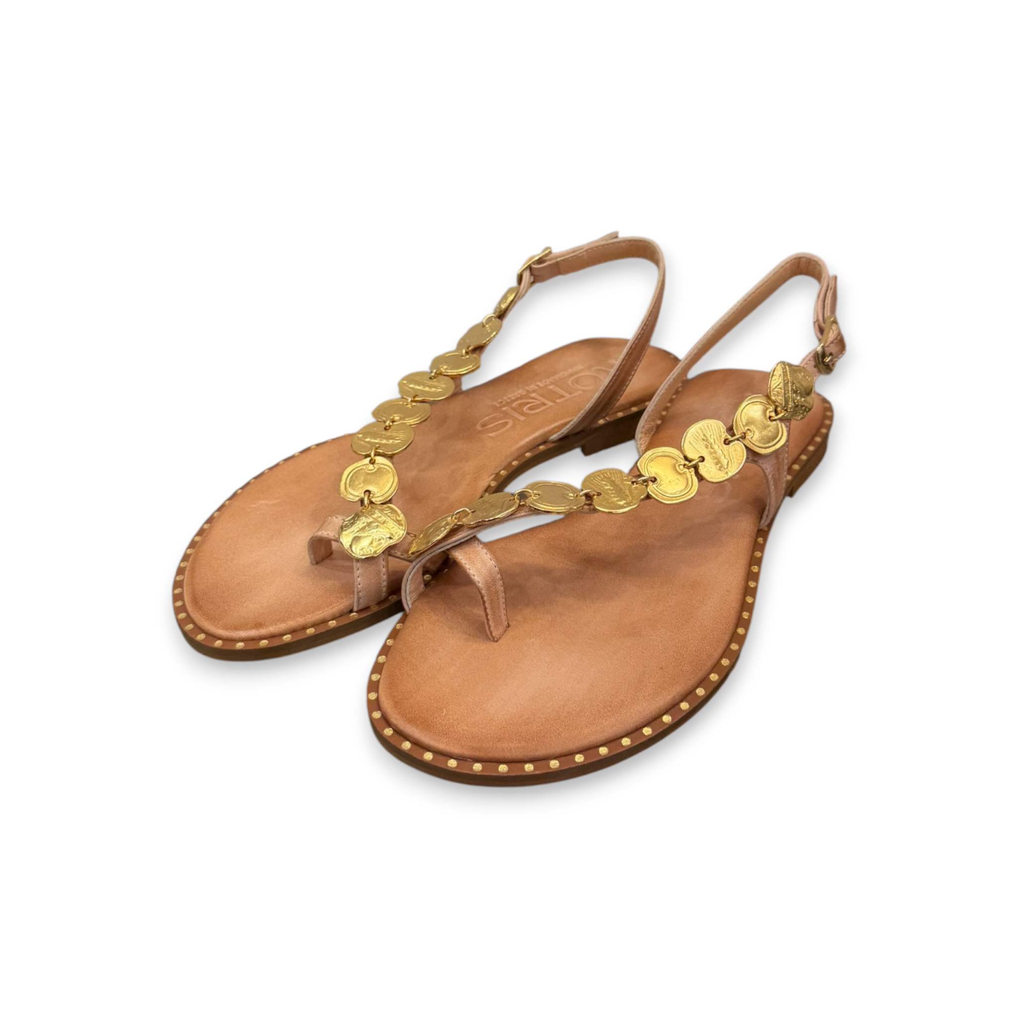 Women's leather sandals with gold detail - K850