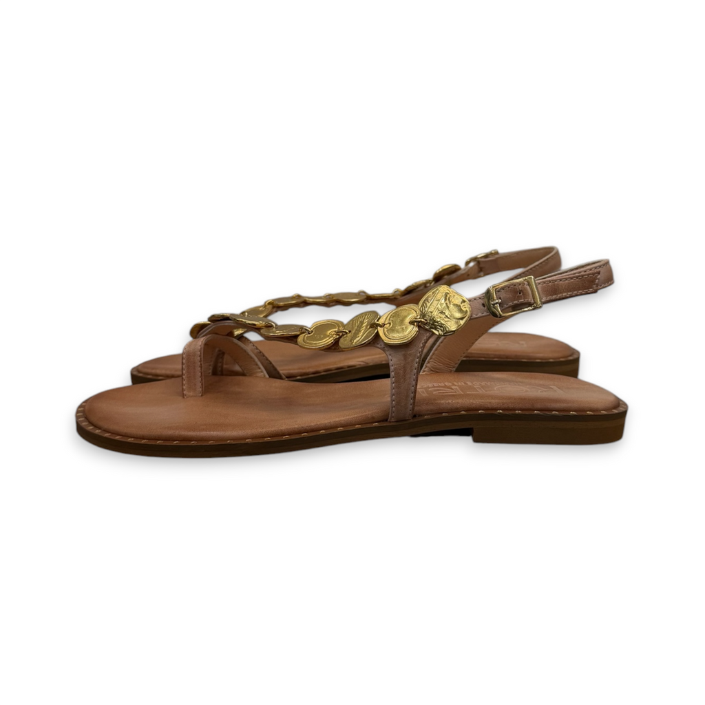 Women's leather sandals with gold detail - K850