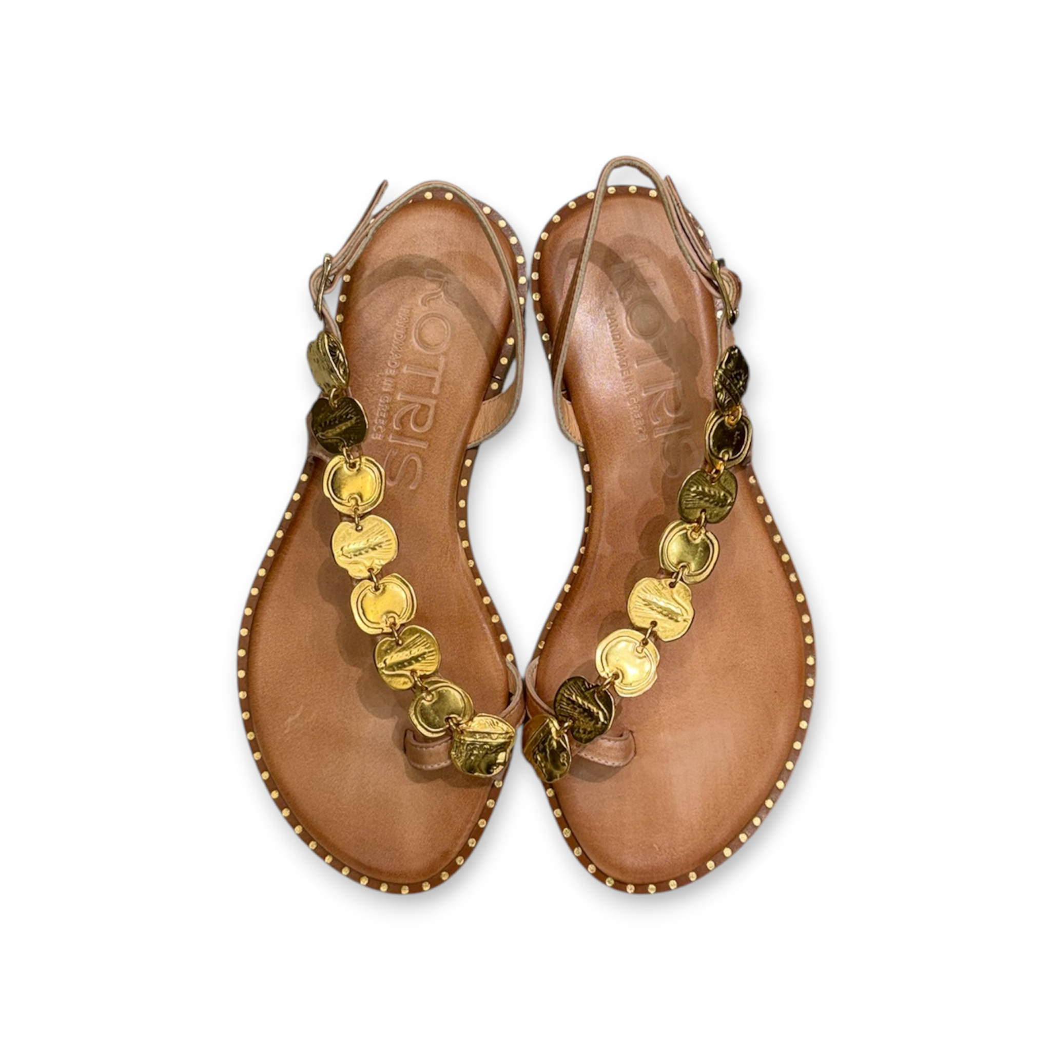 Women's leather sandals with gold detail - K850