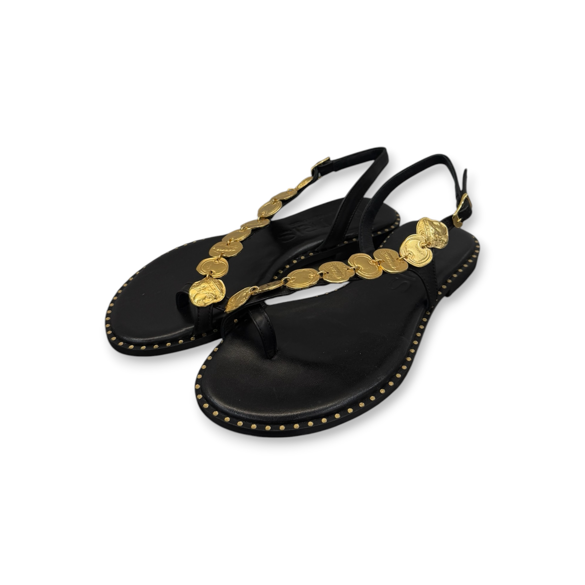 Women's leather sandals with gold detail - K850